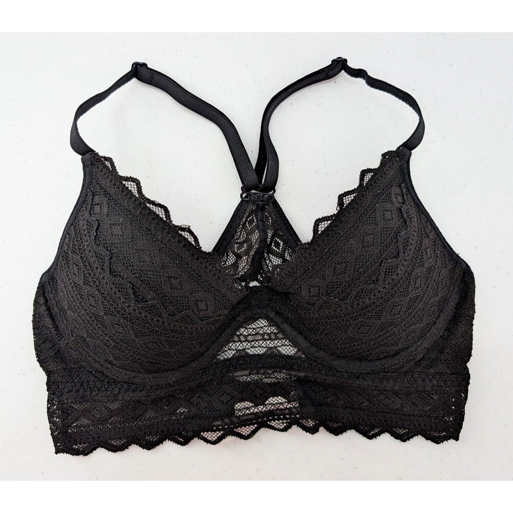 Victoria's Secret PINK Bralette XS Black Lined Triangle Racerback
